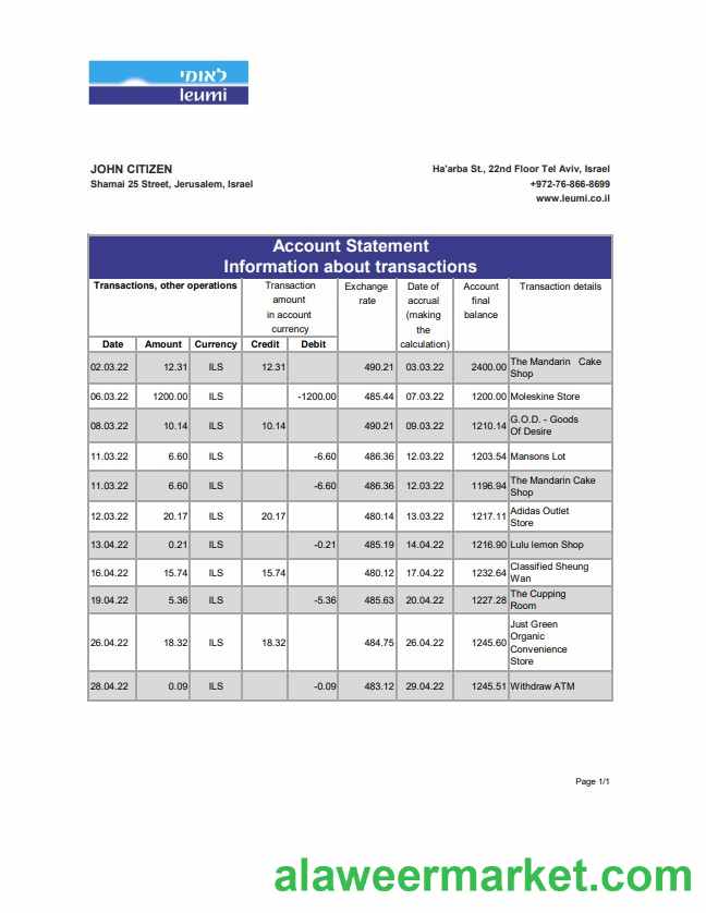 Israel Leumi bank statement xls